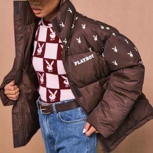 playboy x missguided chocolate bunny print puffer jacket